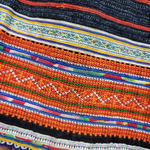 Thai Black Cotton Handwoven Embroidered Multi Color Women's Long Skirt SZ Small - Picture 3 of 13